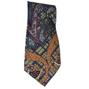 Damon Men's Italian Silk Necktie Brown Gold Maroon Made in USA Vintage Classic